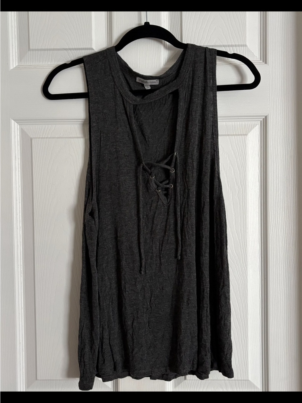 Charlotte Russe Charcoal Lace-Up Muscle Tank